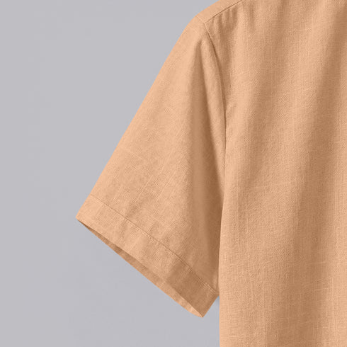 Orange Linen Cotton Regular Fit Plain Half Shirt