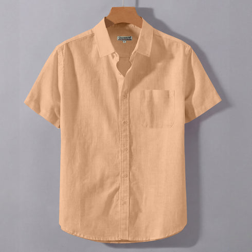 Orange Linen Cotton Regular Fit Plain Half Shirt
