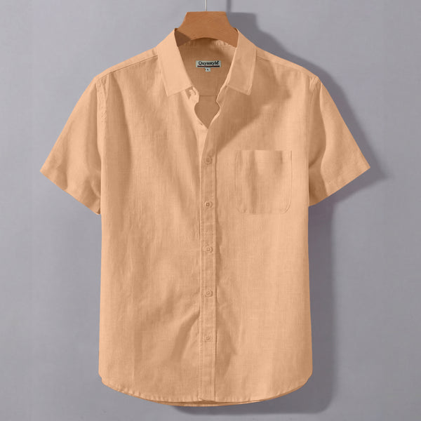 Orange Linen Cotton Regular Fit Plain Half Shirt