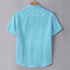 Ocean Blue Linen Cotton Regular Fit Plain Half Shirt