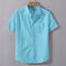 Ocean Blue Linen Cotton Regular Fit Plain Half Shirt