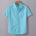 Ocean Blue Linen Cotton Regular Fit Plain Half Shirt