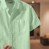 Neon Green Linen Cotton Regular Fit Plain Half Shirt