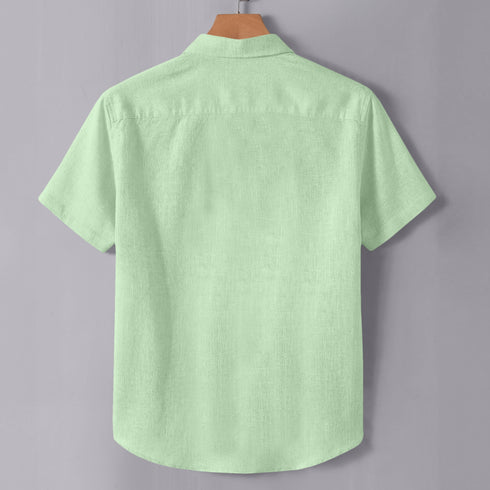 Neon Green Linen Cotton Regular Fit Plain Half Shirt