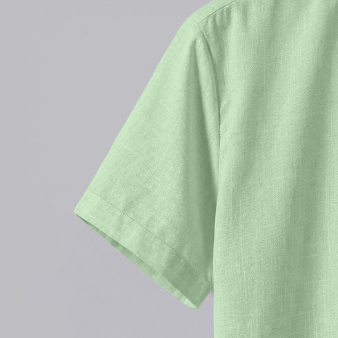 Neon Green Linen Cotton Regular Fit Plain Half Shirt