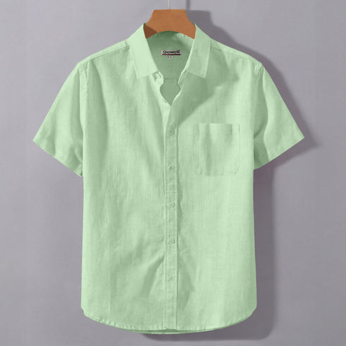 Neon Green Linen Cotton Regular Fit Plain Half Shirt