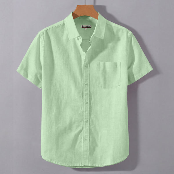Neon Green Linen Cotton Regular Fit Plain Half Shirt