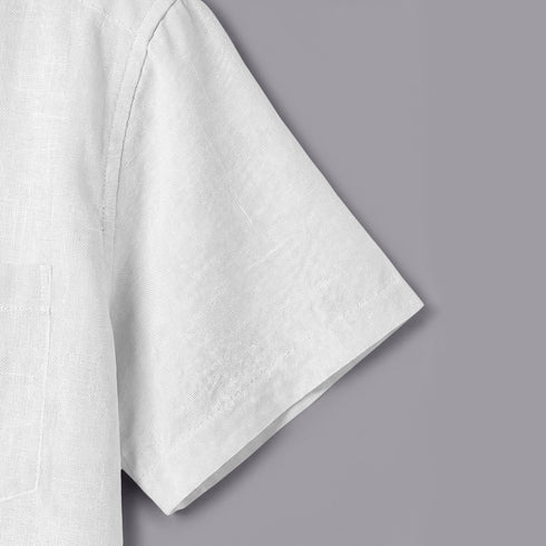 White Linen Cotton Regular Fit Plain Half Shirt