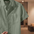 Olive Green Linen Cotton Regular Fit Plain Half Shirt