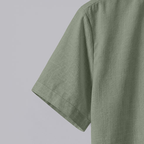 Olive Green Linen Cotton Regular Fit Plain Half Shirt
