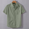 Olive Green Linen Cotton Regular Fit Plain Half Shirt