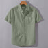 Olive Green Linen Cotton Regular Fit Plain Half Shirt