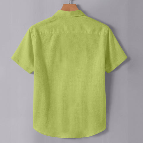 Perrot Green Linen Cotton Regular Fit Plain Half Shirt