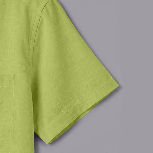 Perrot Green Linen Cotton Regular Fit Plain Half Shirt