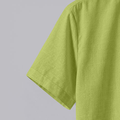 Perrot Green Linen Cotton Regular Fit Plain Half Shirt