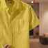 Dark Yellow Linen Cotton Regular Fit Plain Half Shirt