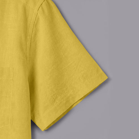 Dark Yellow Linen Cotton Regular Fit Plain Half Shirt