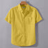 Dark Yellow Linen Cotton Regular Fit Plain Half Shirt