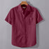 Wine Linen Cotton Regular Fit Plain Half Shirt