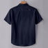 Navy Blue Linen Cotton Regular Fit Plain Half Shirt