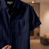 Navy Blue Linen Cotton Regular Fit Plain Half Shirt