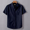 Navy Blue Linen Cotton Regular Fit Plain Half Shirt