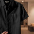 Black Linen Cotton Regular Fit Plain Half Shirt
