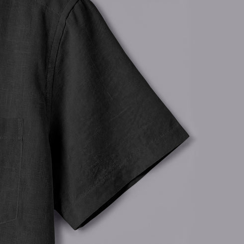 Black Linen Cotton Regular Fit Plain Half Shirt