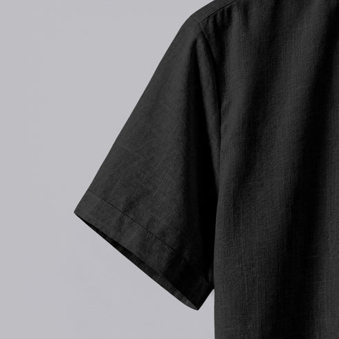 Black Linen Cotton Regular Fit Plain Half Shirt