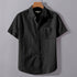 Black Linen Cotton Regular Fit Plain Half Shirt