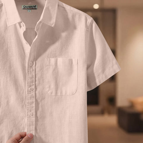Coral Linen Cotton Regular Fit Plain Half Shirt