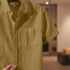 Brown Linen Cotton Regular Fit Plain Half Shirt