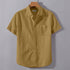 Brown Linen Cotton Regular Fit Plain Half Shirt