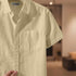 Beige Linen Cotton Regular Fit Plain Half Shirt