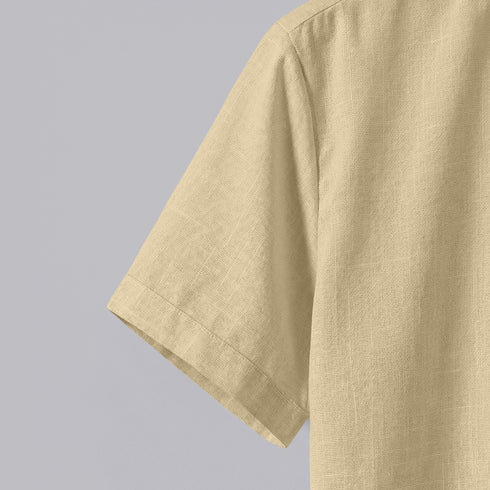 Beige Linen Cotton Regular Fit Plain Half Shirt