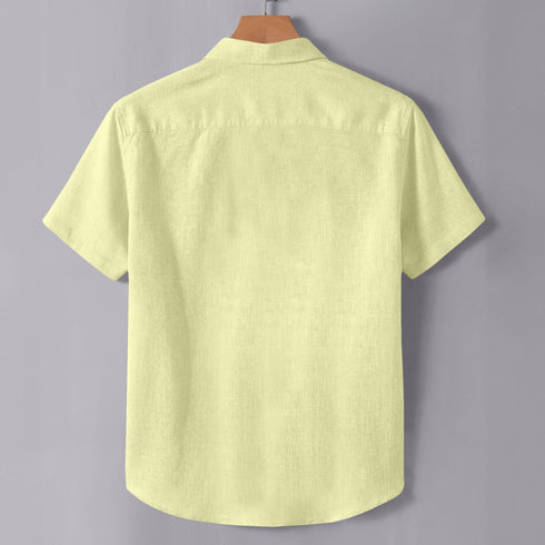 Light Yellow Linen Cotton Regular Fit Plain Half Shirt