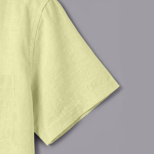 Light Yellow Linen Cotton Regular Fit Plain Half Shirt