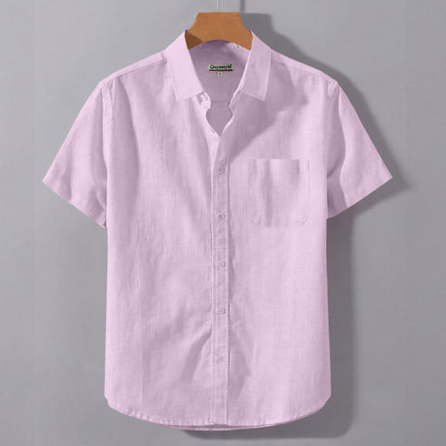 Rose Linen Cotton Regular Fit Plain Half Shirt