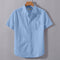 Sky Blue Linen Cotton Regular Fit Plain Half Shirt