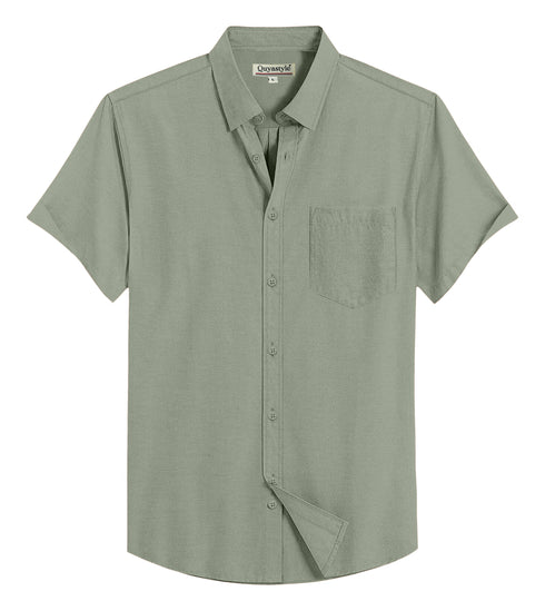Military Green Cotton Solid Half Sleeves Shirt