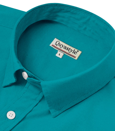 Turquoise Cotton Solid Half Sleeves Shirt