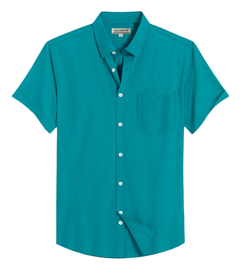 Turquoise Cotton Solid Half Sleeves Shirt