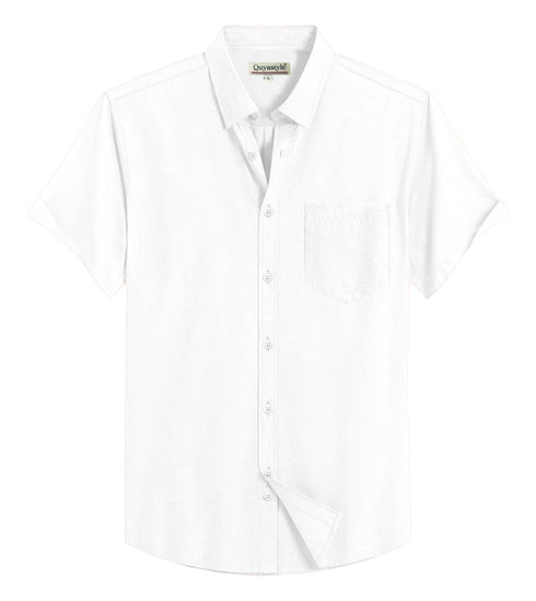 White Men's Cotton Solid Half Sleeves Casual Shirt