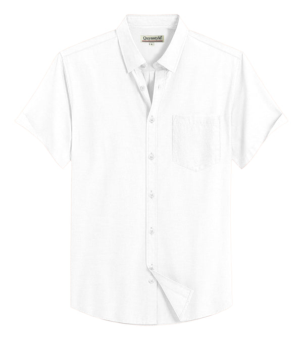 White Men's Cotton Solid Half Sleeves Casual Shirt