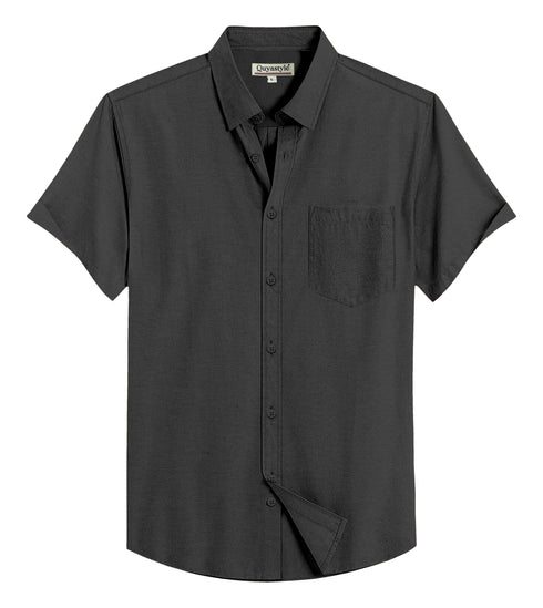 Men's Black Cotton Solid Half Sleeves Shirt