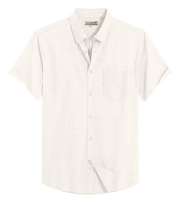 Classic Off White Cotton Solid Half Sleeves Shirt