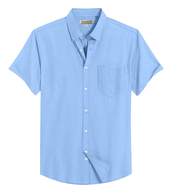 Men's Sky Blue Cotton Solid Half Sleeves Casual Shirt