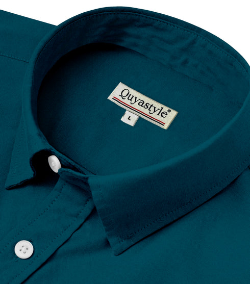 Deep Sea Green Cotton Solid Half Sleeves Shirt