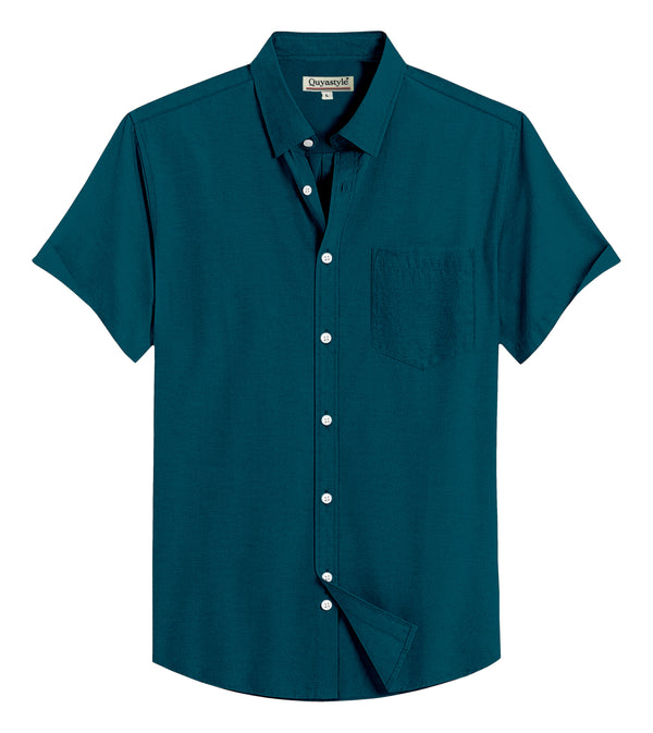 Deep Sea Green Cotton Solid Half Sleeves Shirt