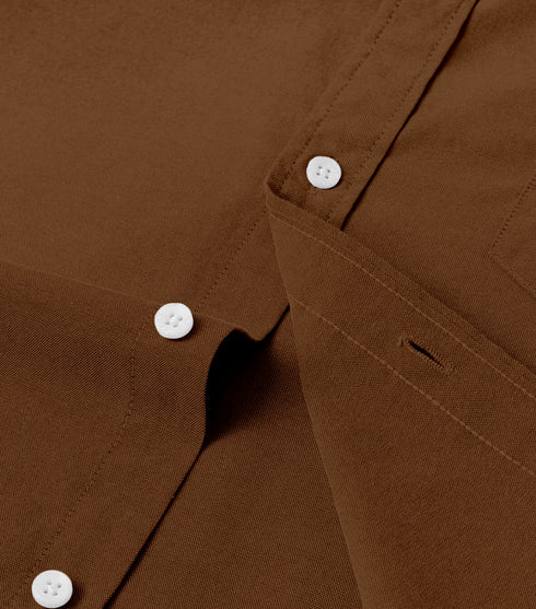 Brown Cotton Solid Half Sleeves Shirt